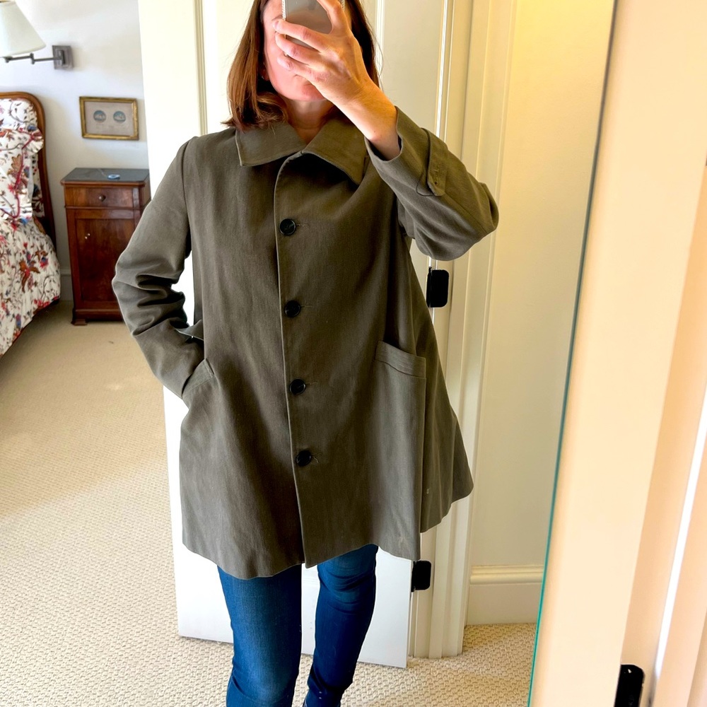 Hatch Maternity swing coat in olive green